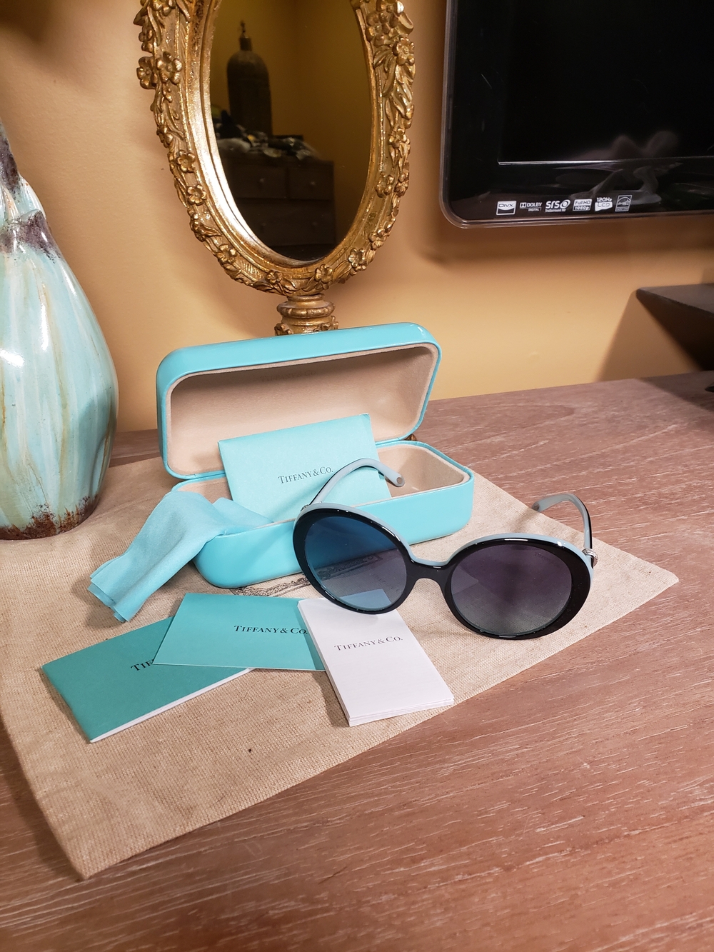 Tiffany Blue® Oval Sunglasses in Black Acetate w/ Silver Accents, All Inclusive - Picture 6 of 9